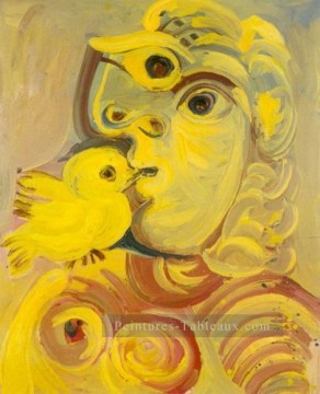 Buste de femme à l’oiseau 1971 Cubisme Peinture à l'huile
